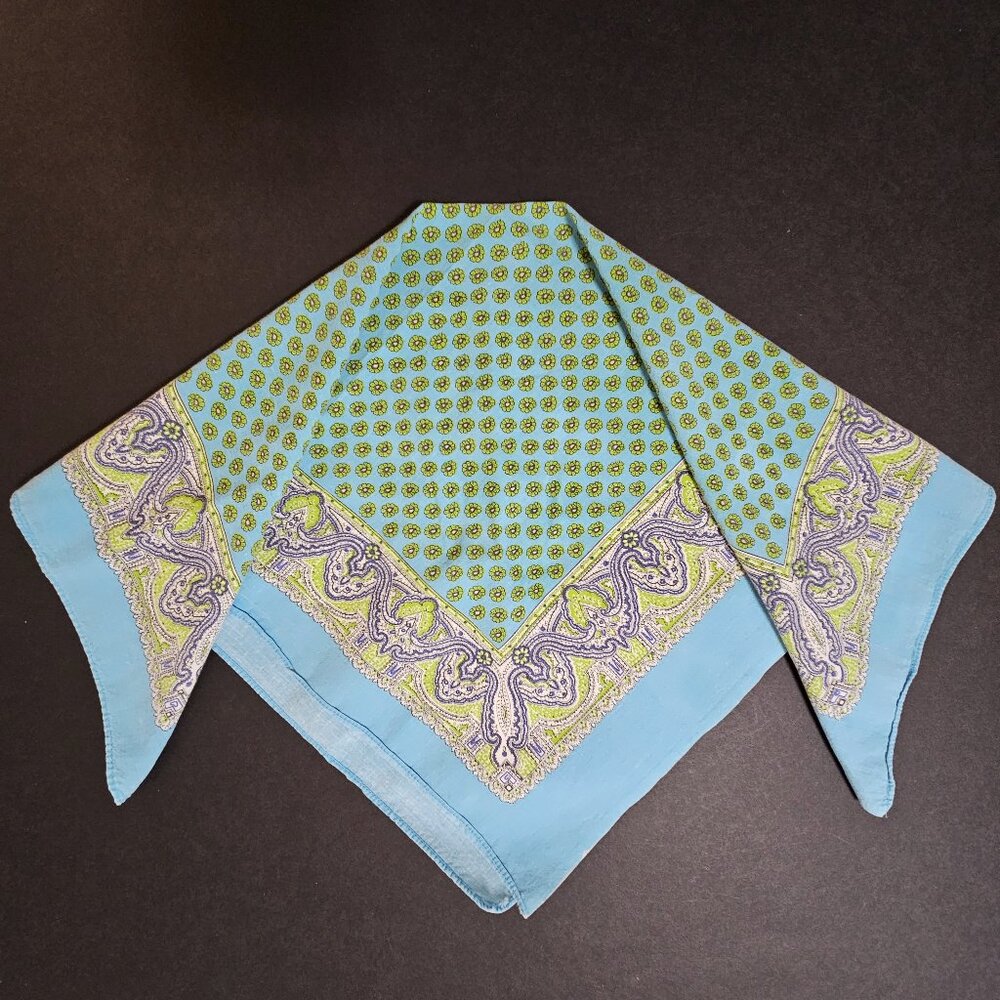 Very Vintage Unmarked Floral Paisley Selvedge Bandana Neckerchief Pocket Square
